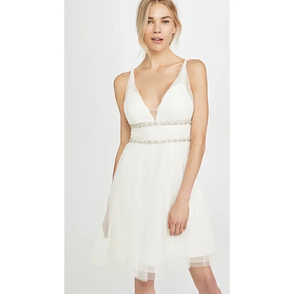 Marchesa Notte Jeweled Waist A Line Dress Ivory Size 4